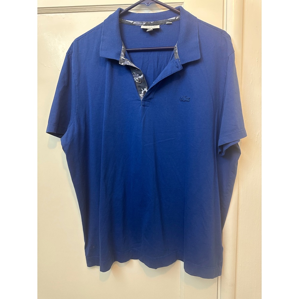 Lacoste‎ Mens Regular Fit Blue Cotton Polo Shirt Camo Trim FR 7 US XXL FA10619